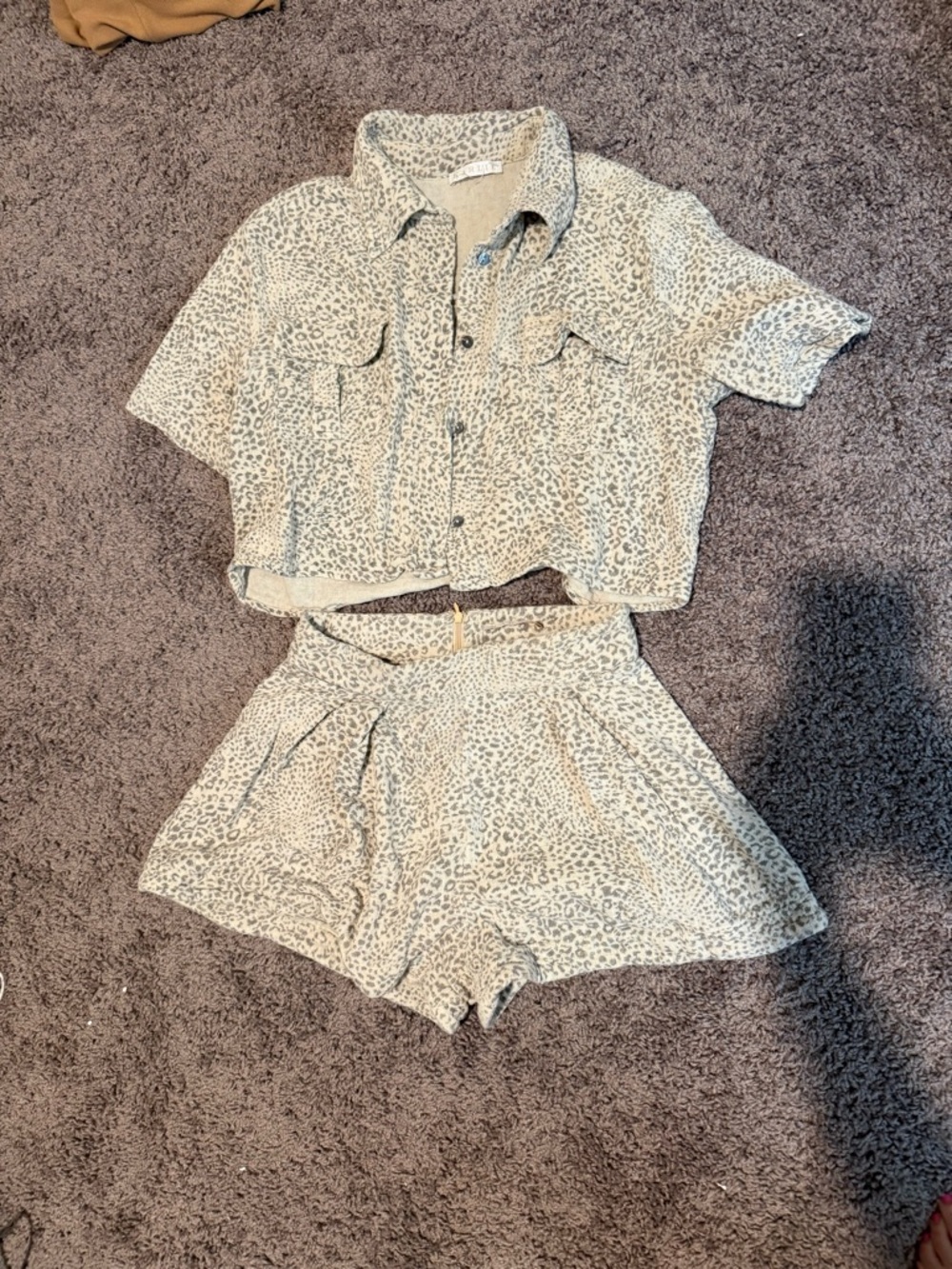 Karlie Taupe and Off-White Leopard High-Waist Shorts Set